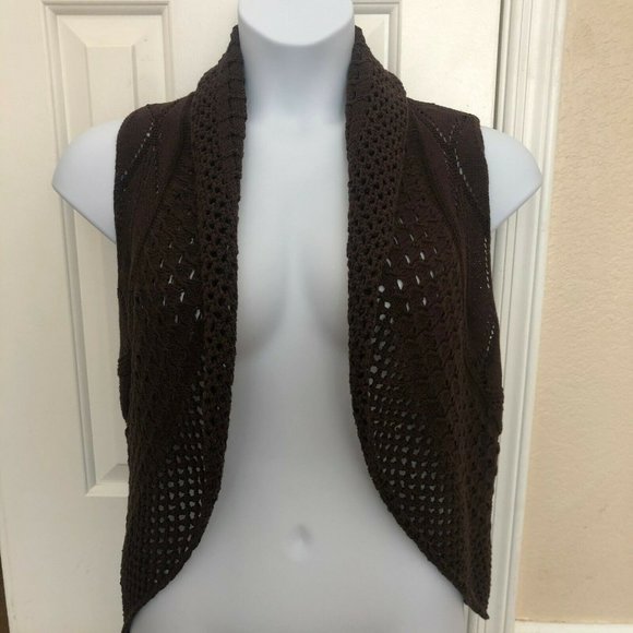 Multiples Open Knit Brown open front Vest Large - Picture 9 of 12